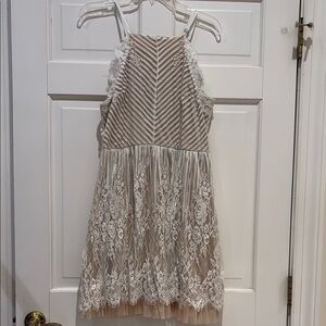 Francesca’s Ivory Lace Overlay Party Dress, Size Large